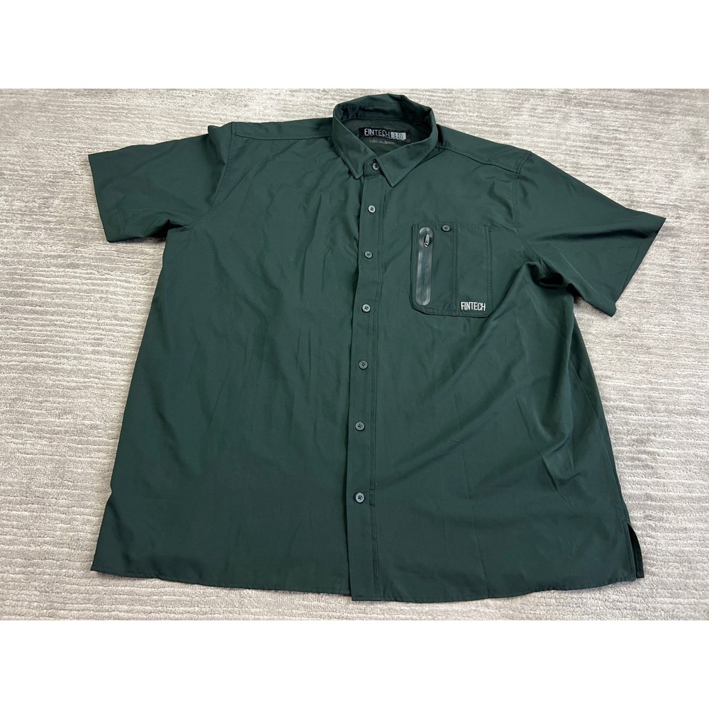 Fintech Fishing Shirt Mens XXL Green Short Slv Ventilated Performance Button Up
